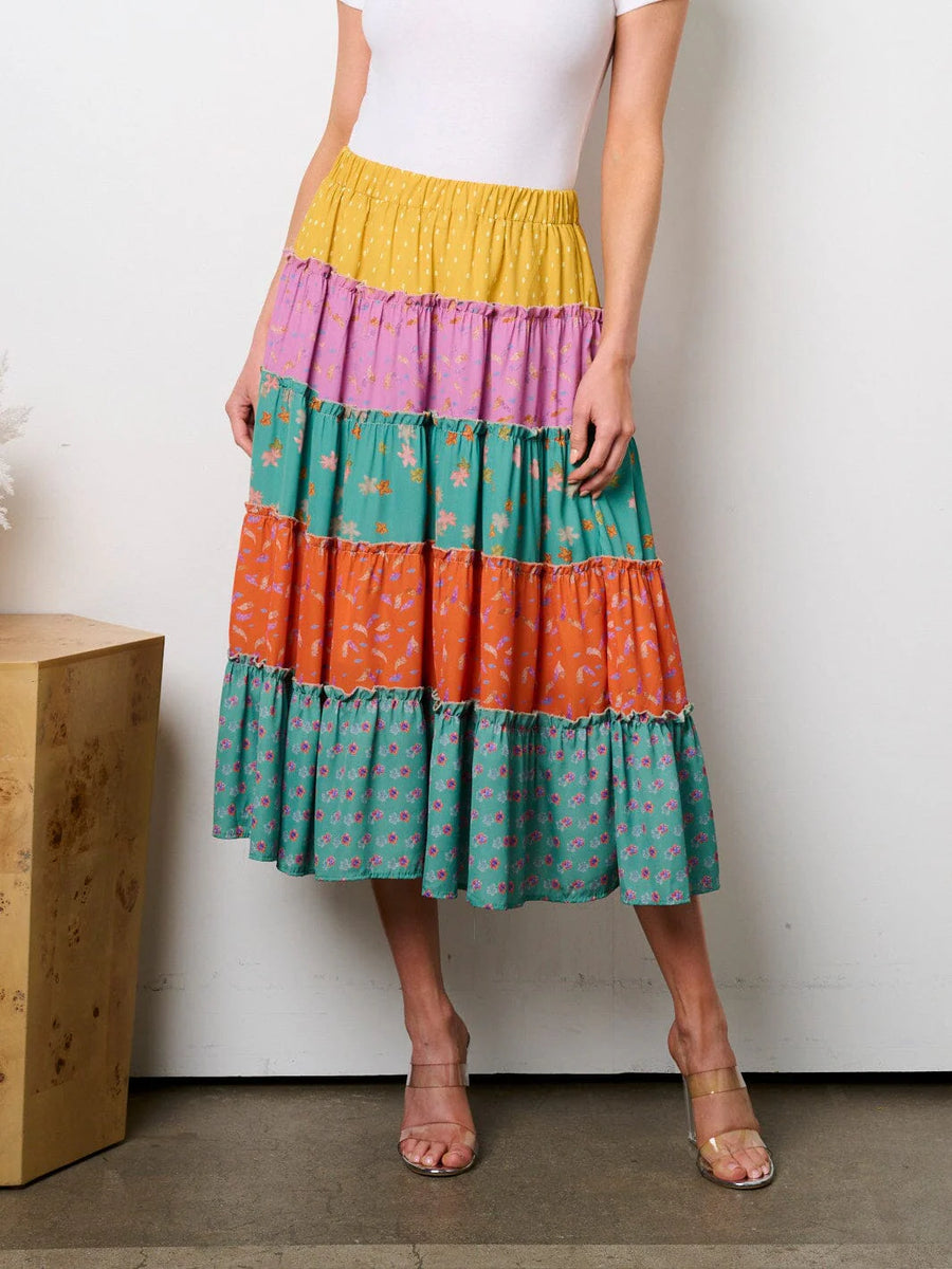 PATCHWORK TIERED SKIRT