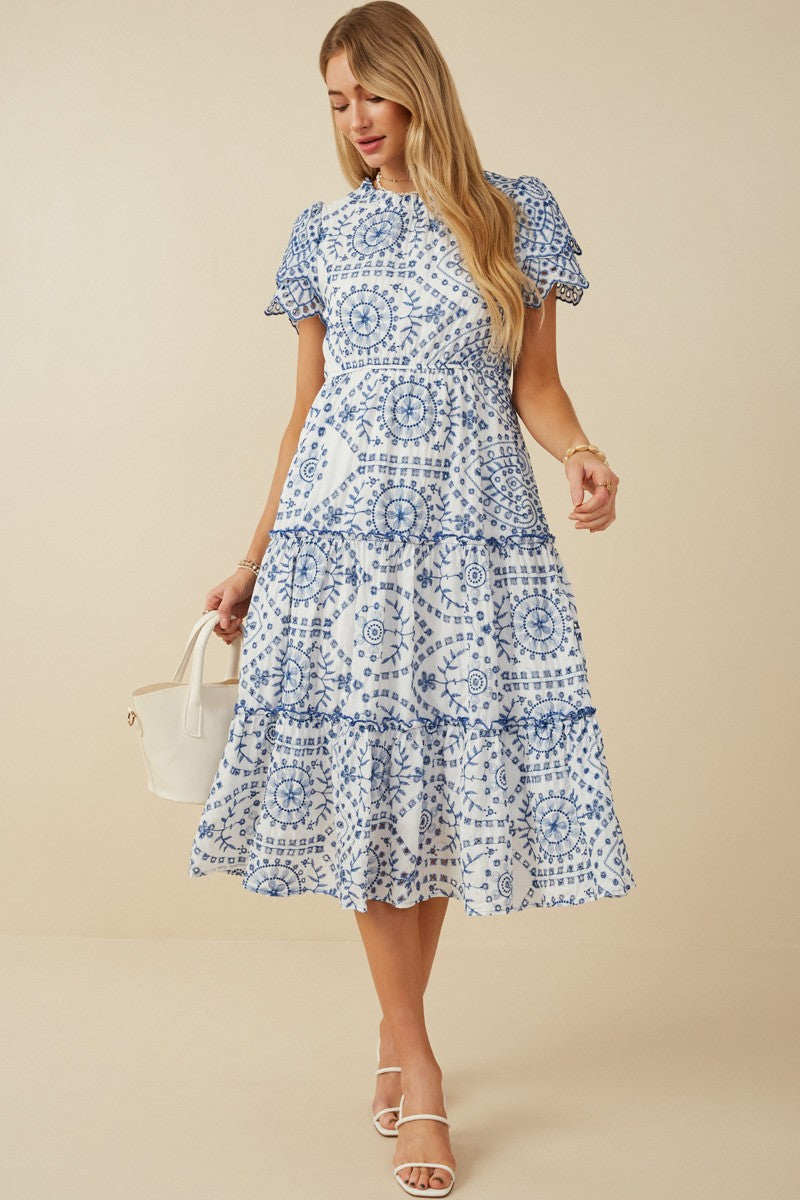 Skyler embroidered modest midi dress in blue JanieLanie Skyler embroidered modest midi dress in blue JanieLanie