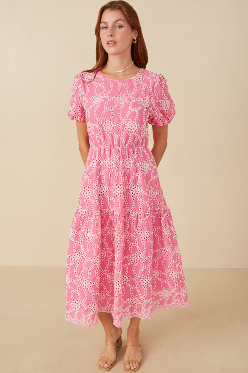 Pink eyelet modest midi dress-NEW – JanieLanie