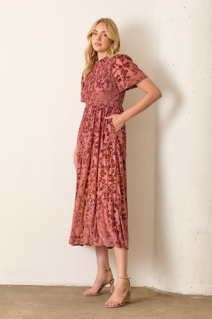 pink church dress women Fuschia Pink Sequin Lace Midi Dress, Removable Shoulder Ruffle