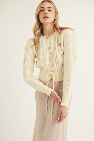 Cream tie front floral cardigan – JanieLanie Cream tie front floral cardigan – JanieLanie