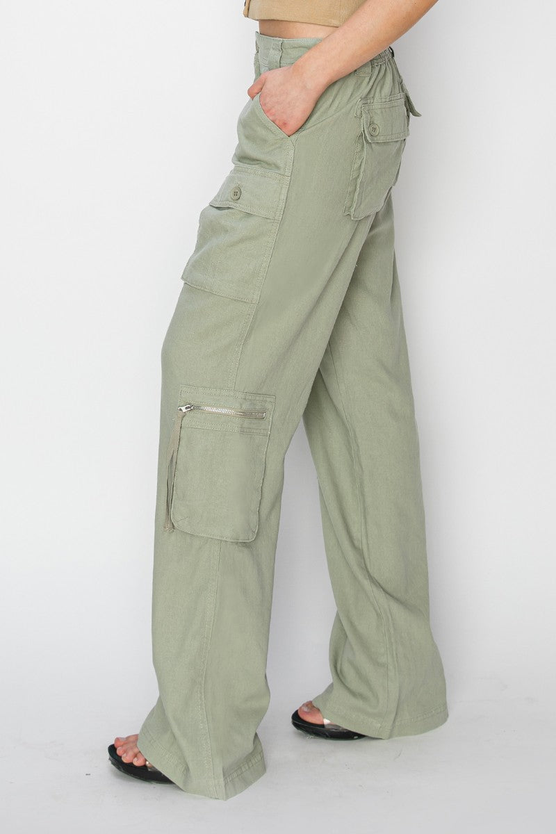 High rise straight cargo pants in sage-NEW – JanieLanie