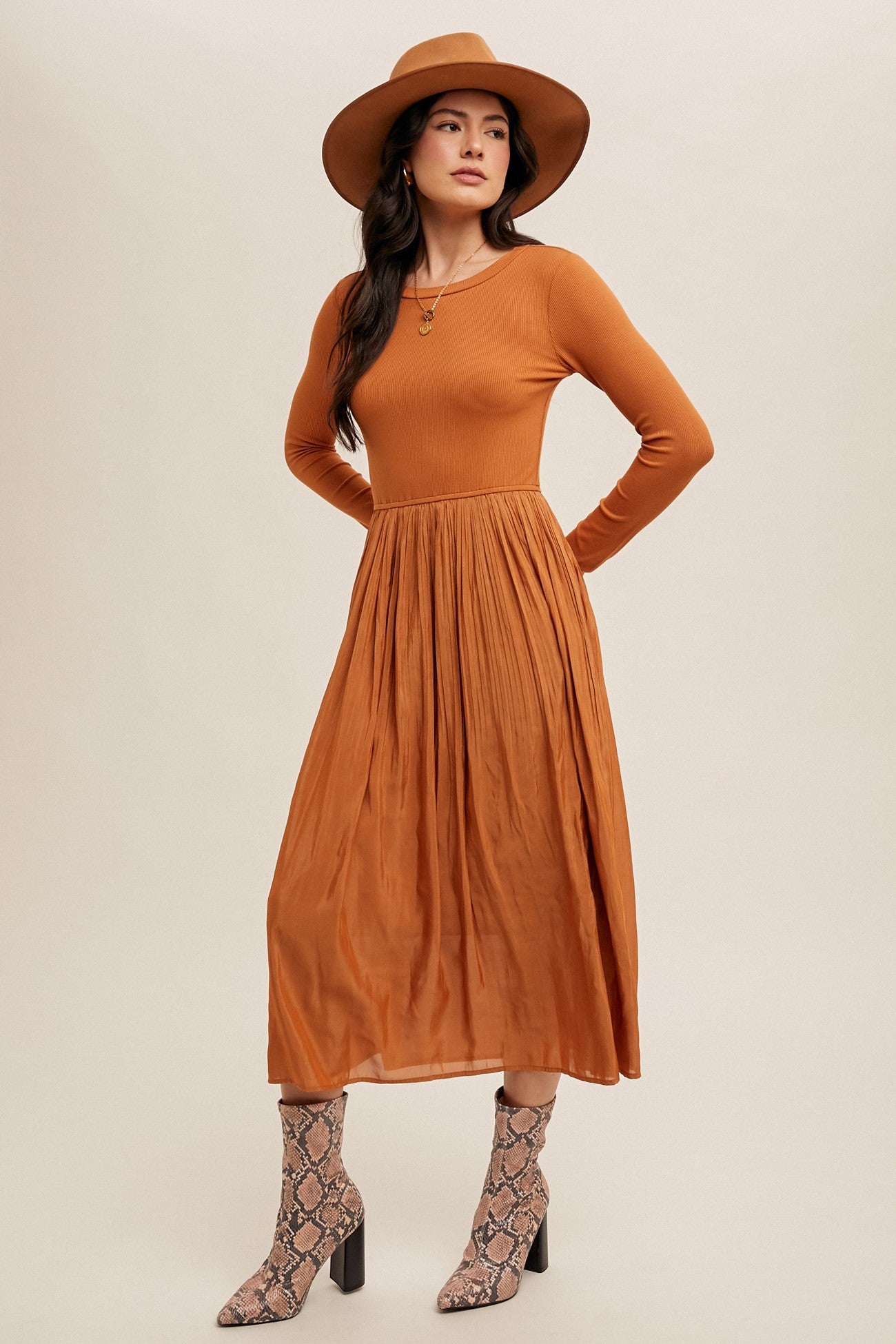 Carlotta modest midi dress in pumpkin spice-final sale JanieLanie Carlotta modest midi dress in pumpkin spice-final sale JanieLanie