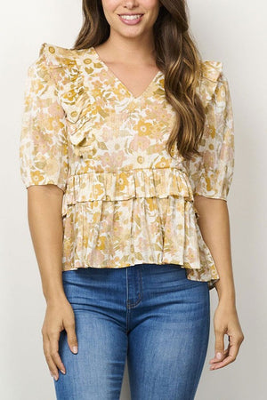 Ruffle floral print top-final sale