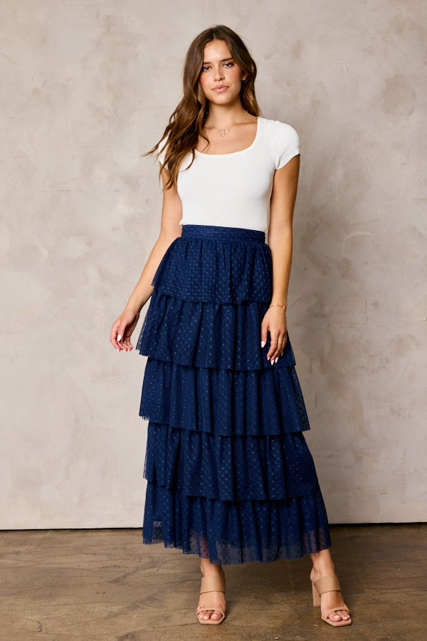 Tiered ruffle skirt in navy – JanieLanie
