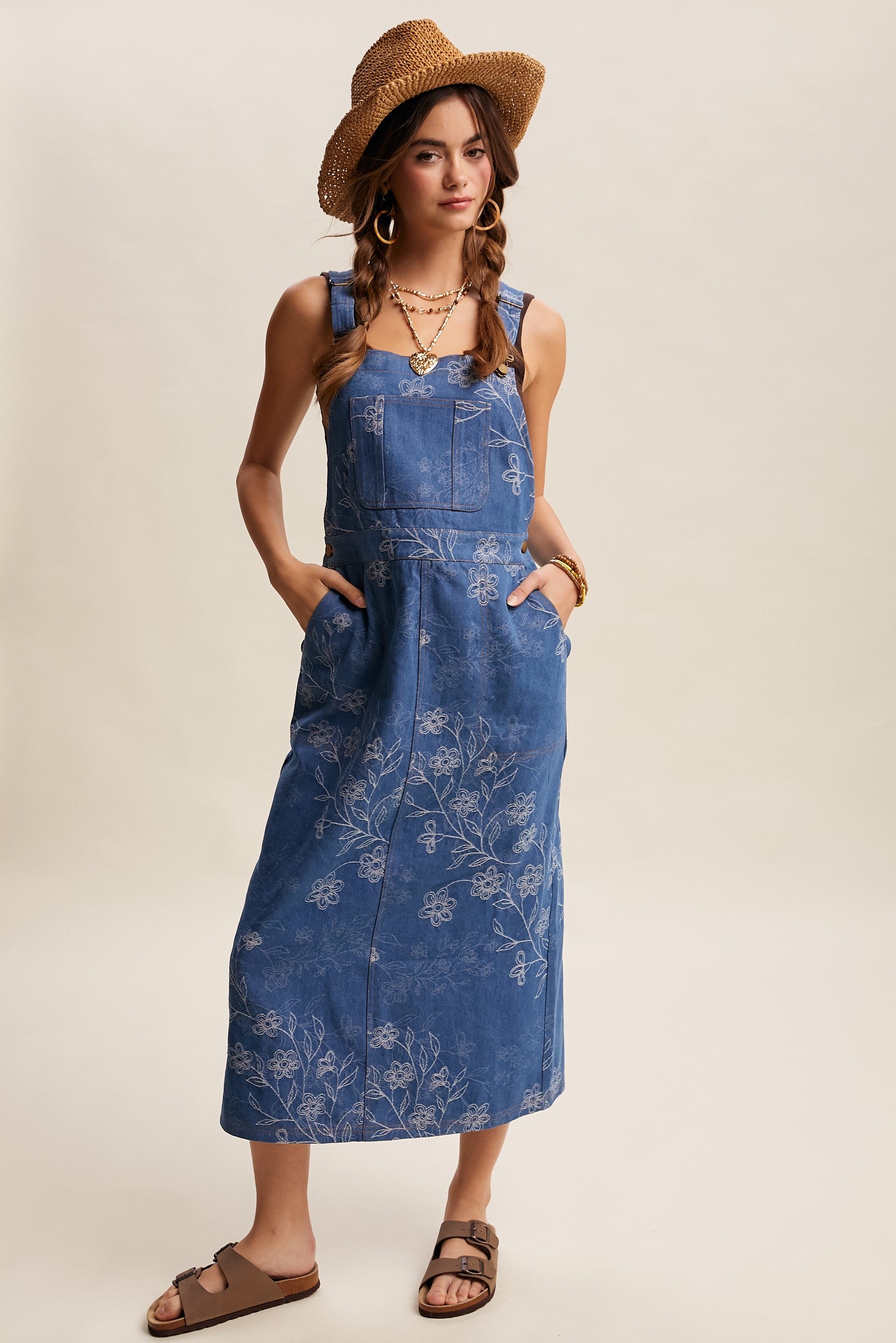 embroidered denim overall dress Denim embroidered overalls-NEW – JanieLanie