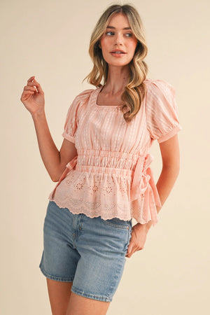 Striped floral peplum top in peach-NEW – JanieLanie