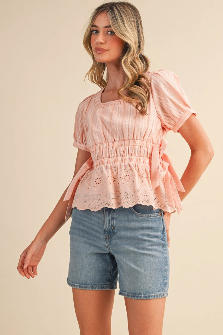 Striped floral peplum top in peach-NEW – JanieLanie