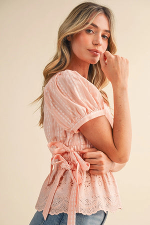 Striped floral peplum top in peach-NEW – JanieLanie