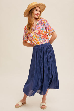 Pleated skirt in deep blue-final sale – JanieLanie
