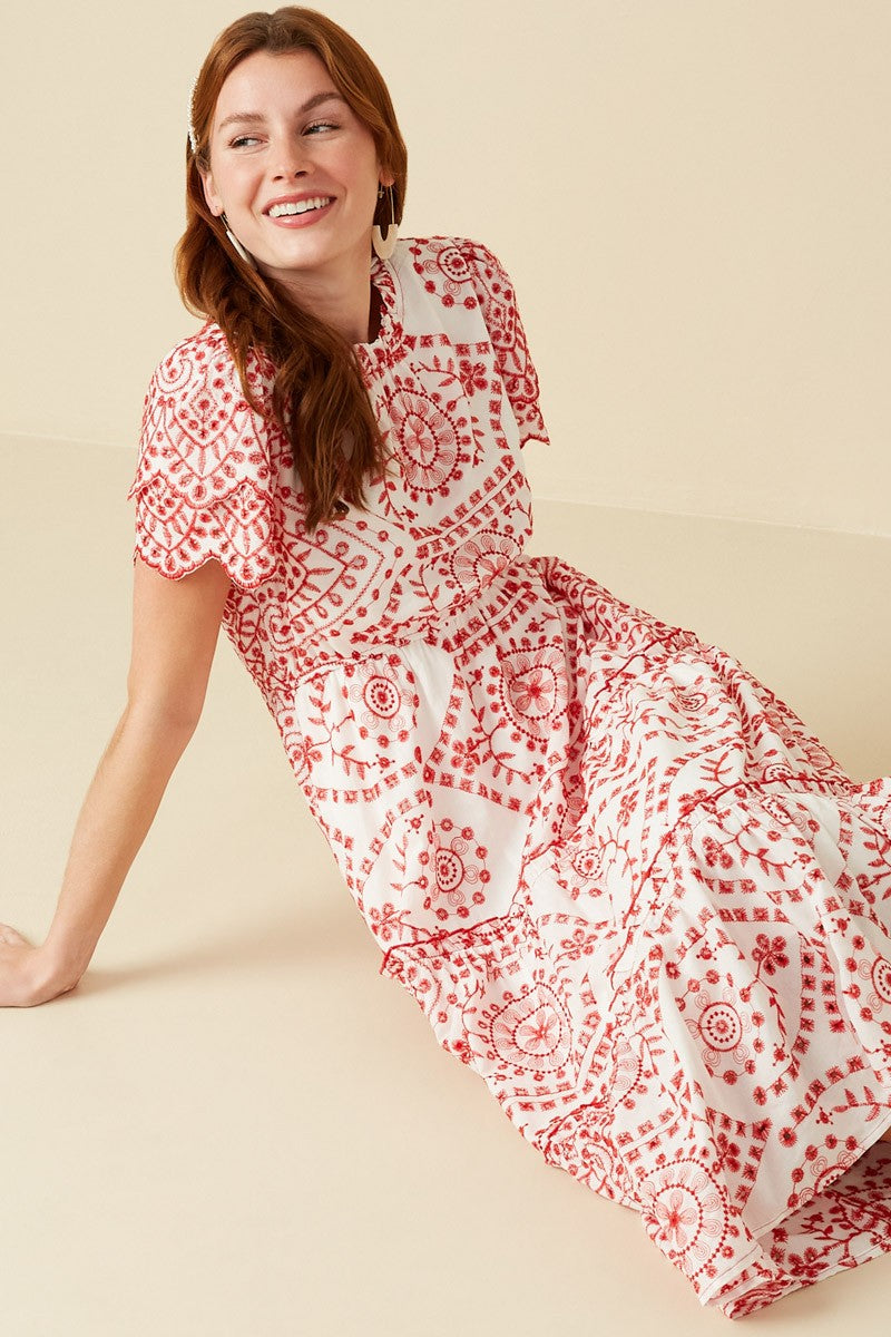 Skyler embroidered modest midi dress in red-final sale JanieLanie Skyler embroidered modest midi dress in red-final sale JanieLanie