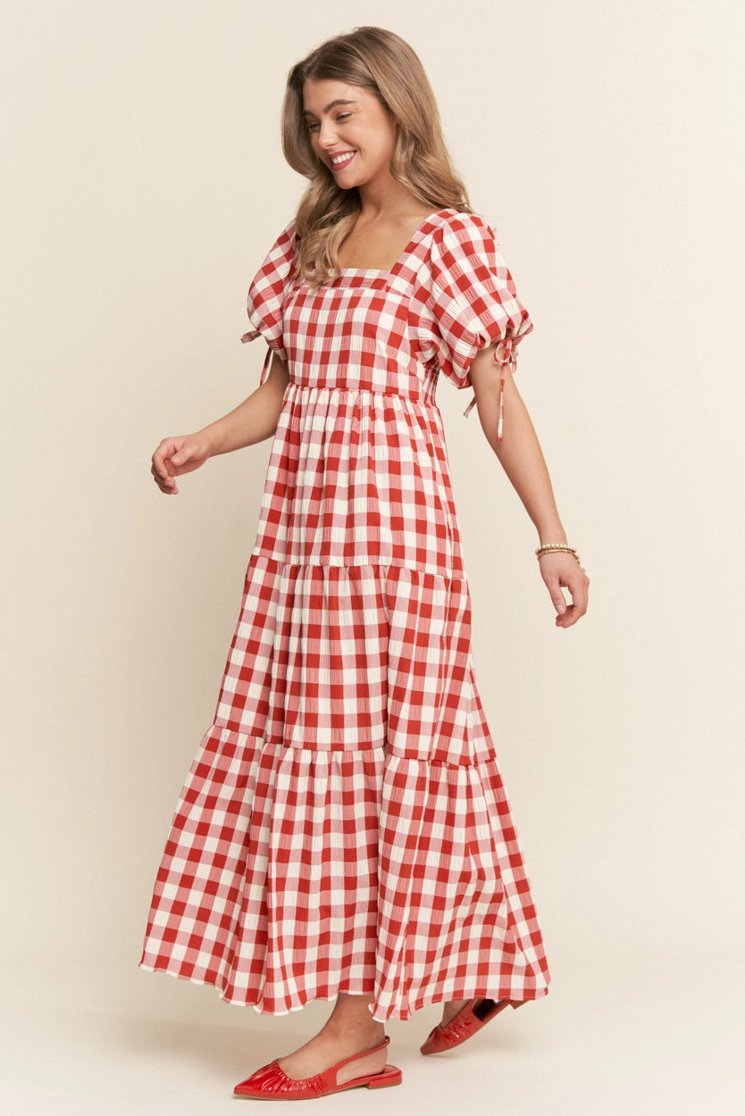 green emerald velvet dress TASHA DRESS IN THE BACKYARD PRINT – roma main image 1