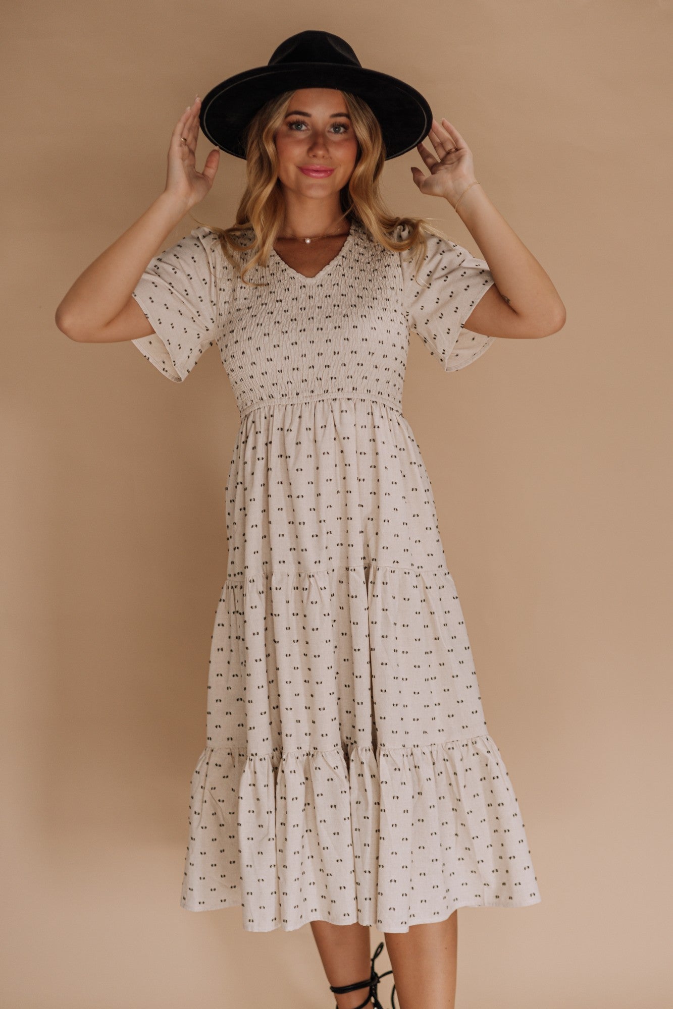 Taupe modest midi dress  JanieLanie