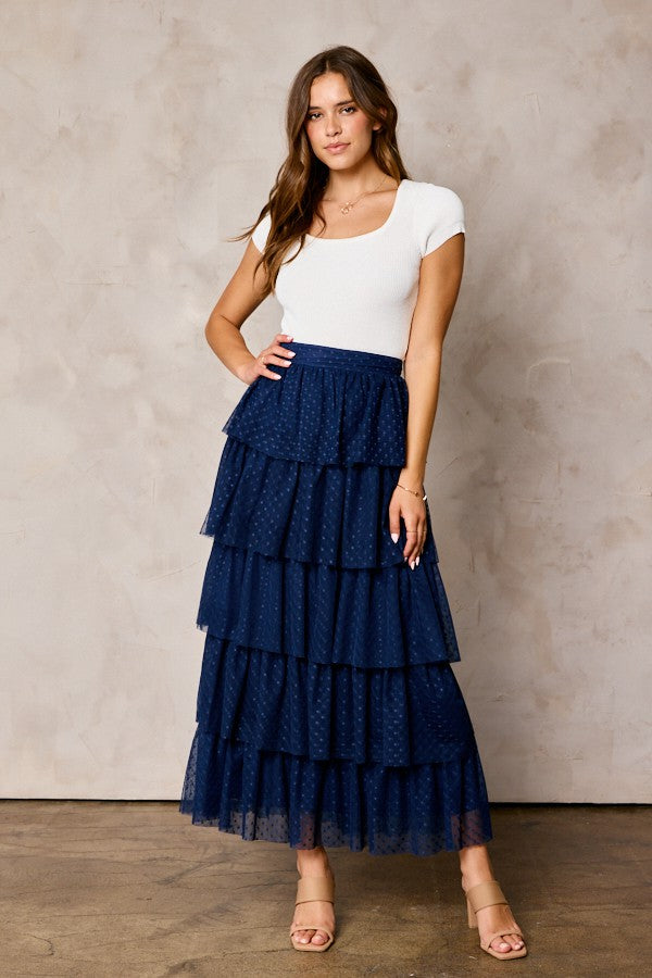 Tiered ruffle skirt in navy – JanieLanie - Main Image
